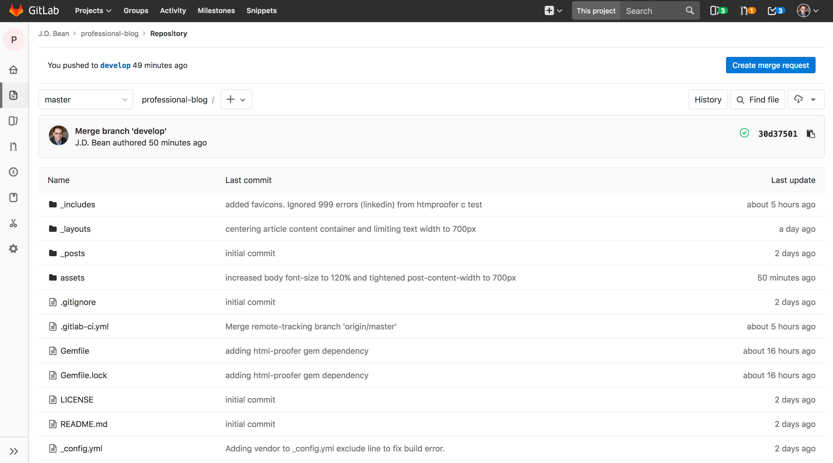 GitLab secret variables screen