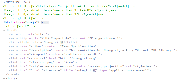 nokogiri.org in web inspector